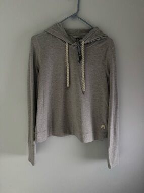 Vuori Heather Gray Hooded Pullover with Striped Drawstrings